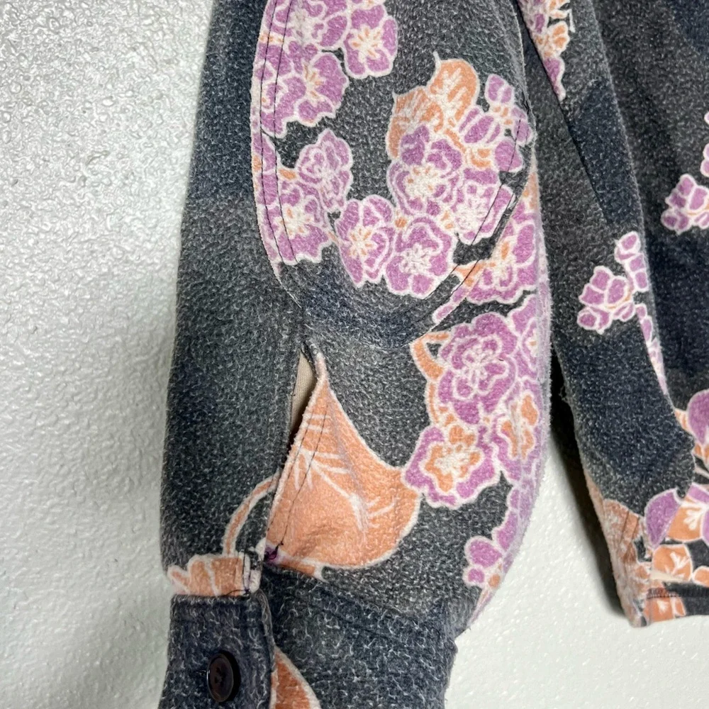 Free People Ruby, Charcoal Floral Button-Up Shacket with Peach & Lavender Prints - Picture 3 of 12